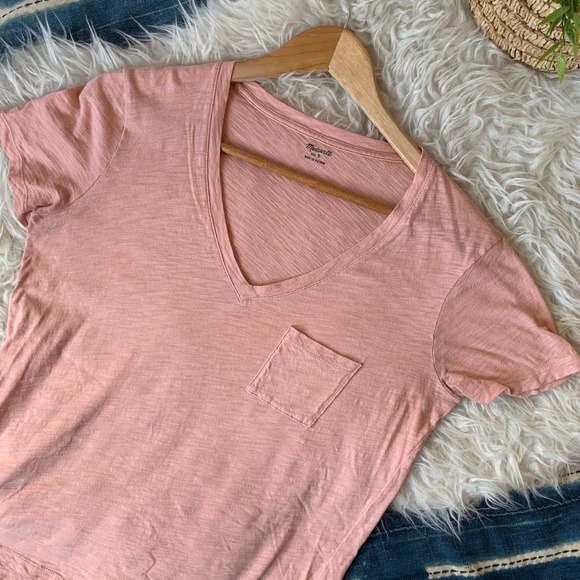 Madewell Tops - Madewell | Pink Whisper Cotton V Neck Pocket Tee